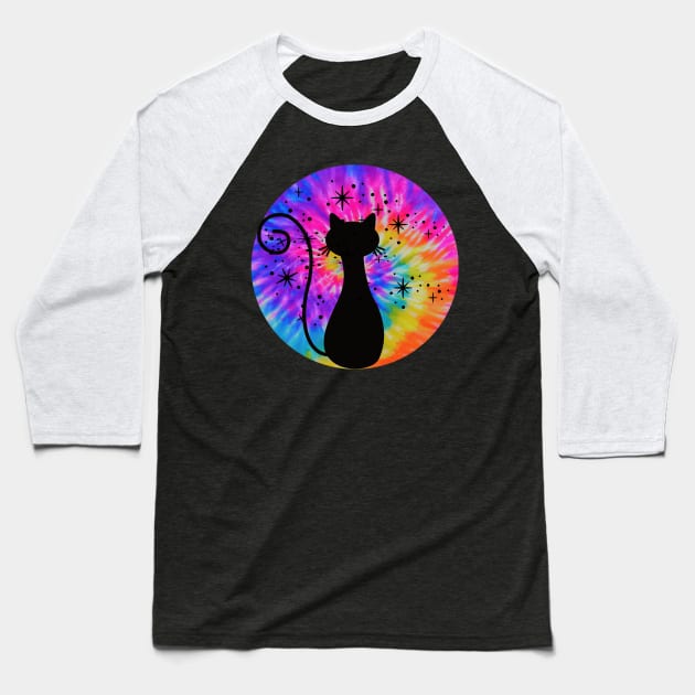 Tie Dye Black Cat: Rainbow Pink Trippy Hippie, Boho Psychedelic, Retro Vintage Sunset Vibe Baseball T-Shirt by ThePinkPrincessShop